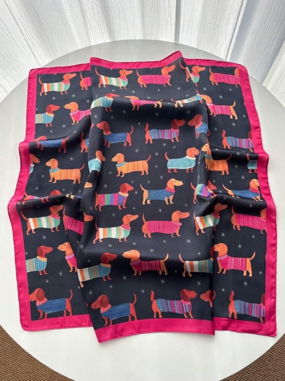 Silk-feel Dachshund Print Dog Scarf Neck , Head Scarf 70×70cm